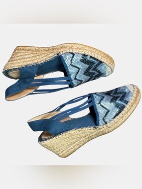 Vidorreta Spain Espadrille Wedge Sandals EU 39 US 8-8.5 Blue Metallic Chevron